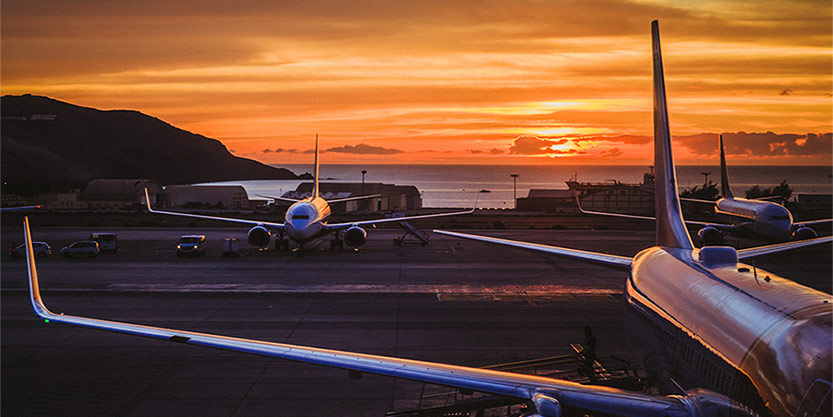 Runway with aeroplanes