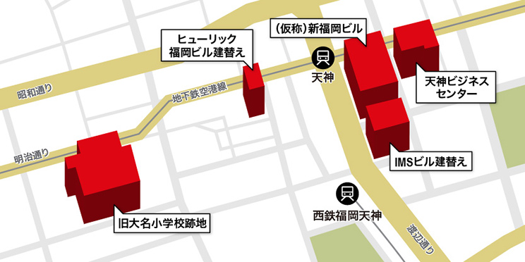 福岡市天神地区の再開発一覧図
