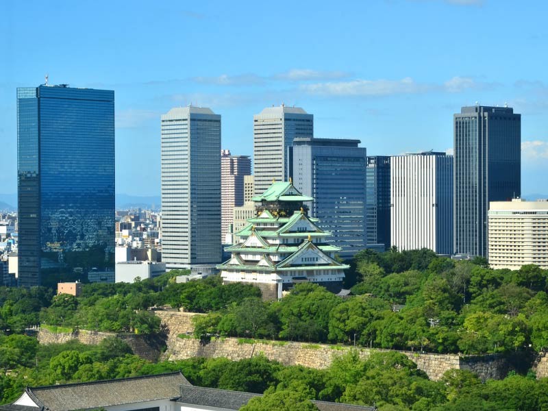 Osaka castle and high rise buildings