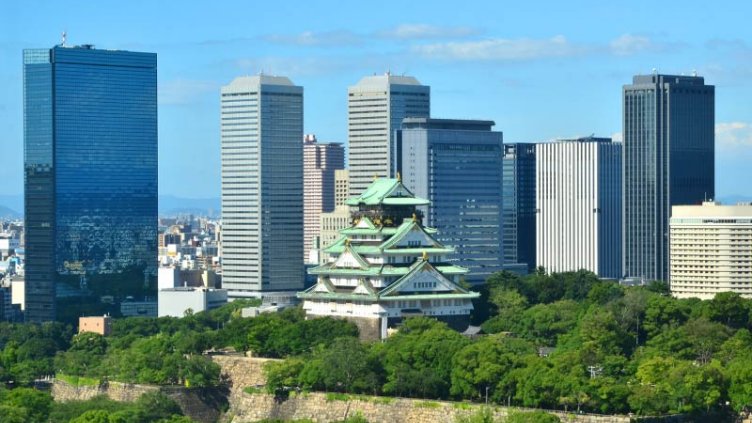 Osaka castle and high rise buildings