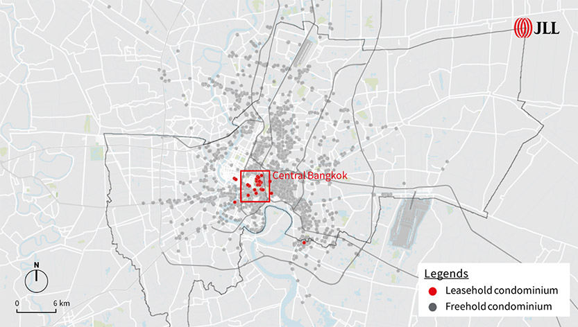 Leasehold condominium agglomerated in the centre of Bangkok