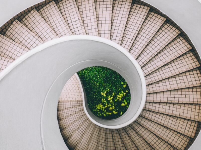 View of white Aesthetic Spiral Staircase